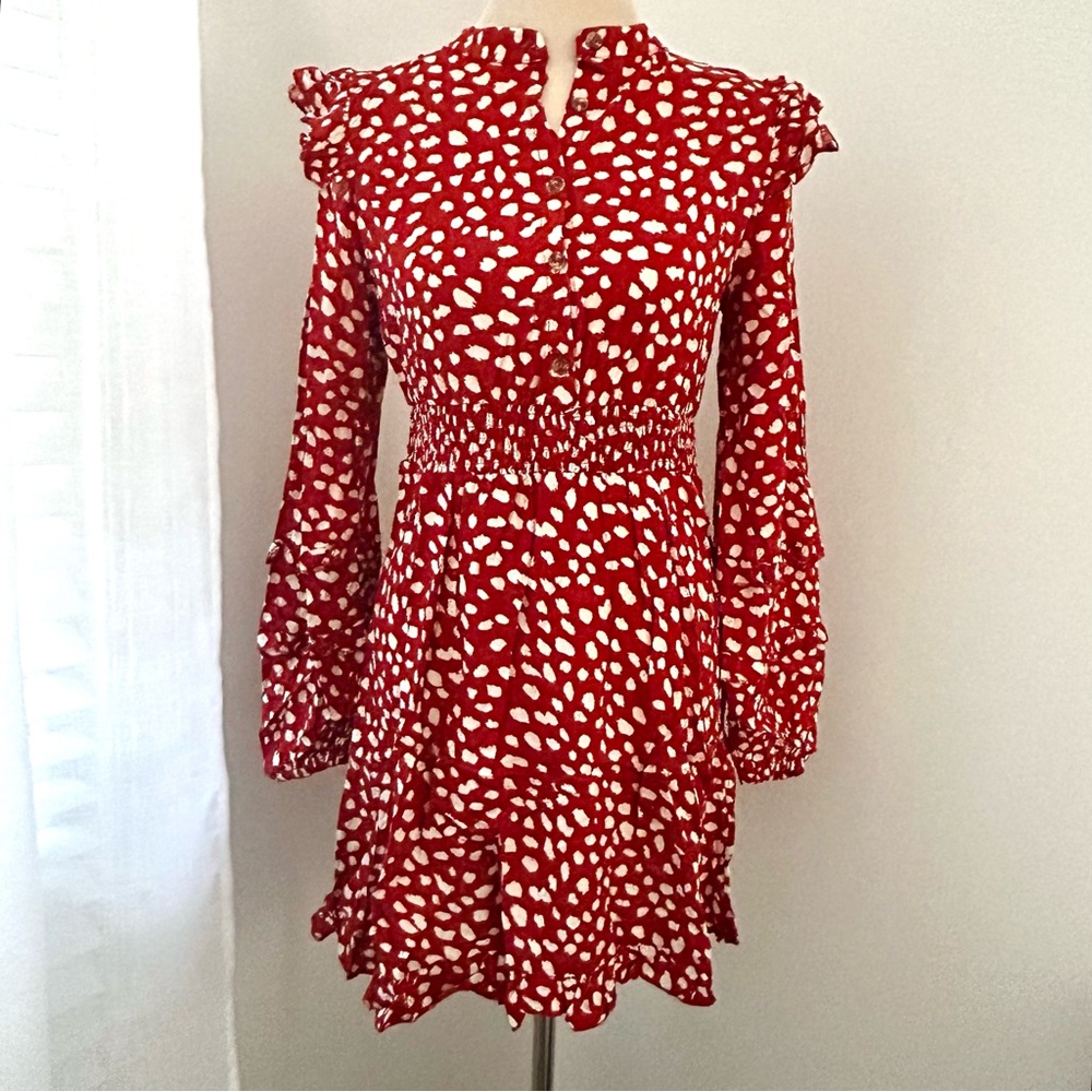 🍒NEW IN BAG Red With White Polka Dots Long Sleeve Dress. Size: Medium - Picture 3 of 12